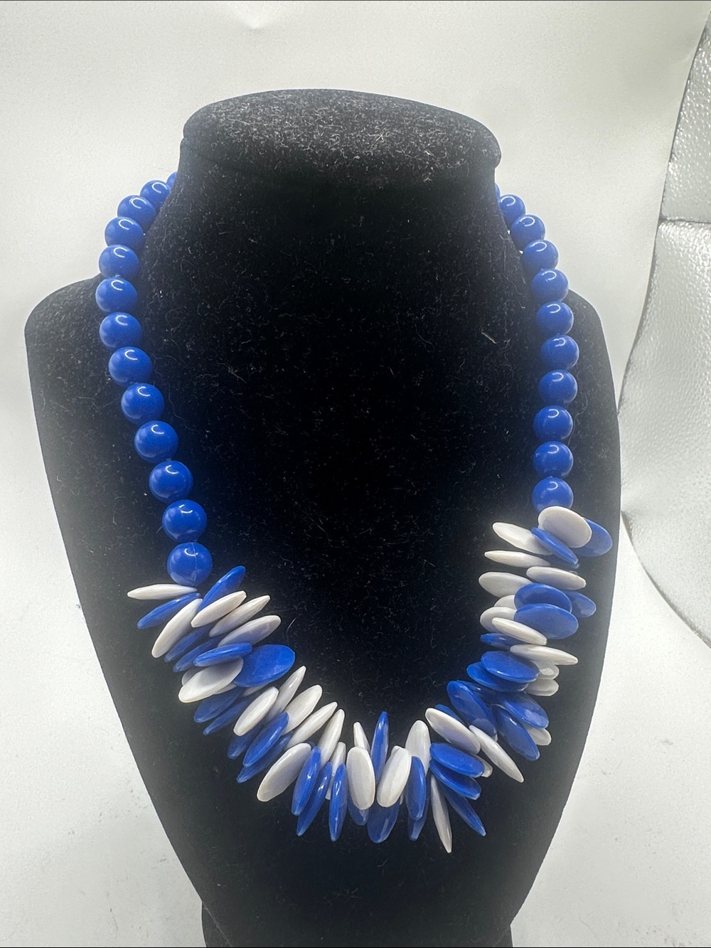 Blue and White Beaded Statement Necklace